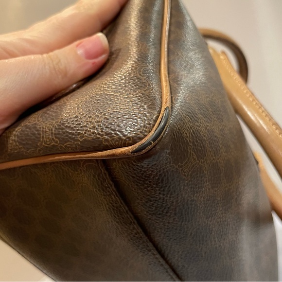 Used Celine Macadam Beige Brown Leather VTG Boston Satchel Bag Purse Authentic! - Picture 7 of 16